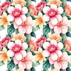 Floral shape watercolor seamless pattern. Vector illustration.