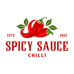 spicy red chili logo design. hot chili concept for spicy food, restaurant, sauce, natural product label.