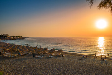 The Idyllic beach of Kyparissia towards the Ionian sea. Kyparissia is a lively coastal town located in Messenia, Peloponnese, Greece