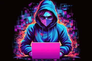 hacker stealing data .  Anonymous cute hacker. Concept of hacking cybersecurity, cybercrime, cyberattack . hacker with laptop computer