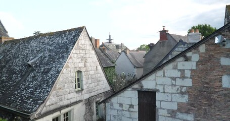 An aerial view on the roof of the Béhuard village. The 16th May 2023, Béhuard, France.