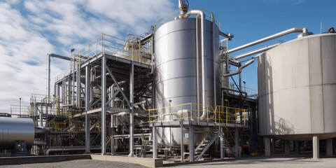 Production process at plant manufacturing yard. Industrial site illustration. Generative AI