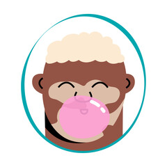Portrait of boy with bubble gum. Cute character isolated on white background. The concept of Vitiligo. Social network avatar template. Vector illustration.