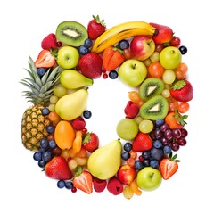 fruit, letter, alphabet, xyz, food, apple, orange, fruits, grape, fresh, healthy, grapes, isolated, banana, pineapple, kiwi, red, diet, white, green, ripe, vegetable, pear, lemon, generative ai