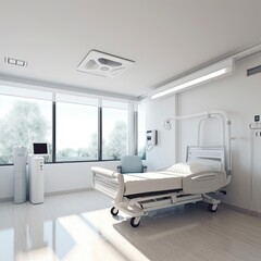 Hospital recovery room with beds,Modern luxury hospital room,AI generated.