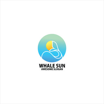 whale with sun logo design gradient color
