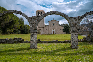 Portico del Pellegrino and Abbey of S. Vincenzo al Volturno. Rocchetta a Volturno, Isernia, Molise, Italy, Europe.