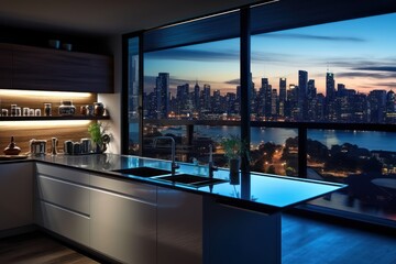 extreme close modern simplistic kitchen of rooftop style