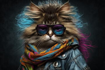 Funky and funny cat with sunglasses. Ai generated