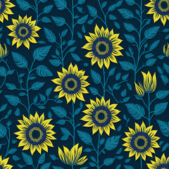 Fototapeta na wymiar Pattern with sunflowers flowers. AI generated illusration