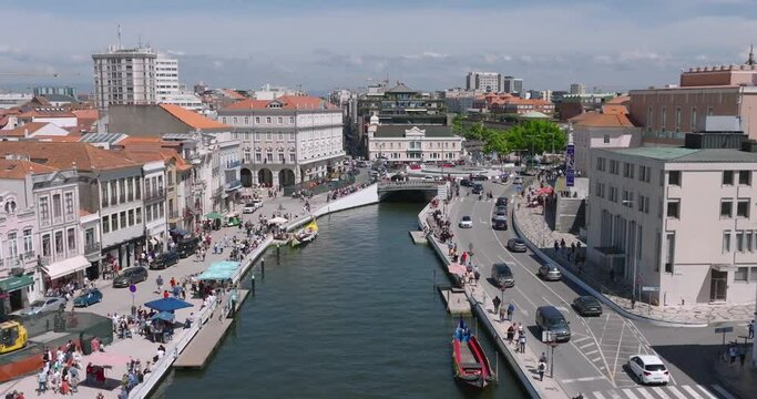 Top view of the central canal in downtown Aveiro, Portugal