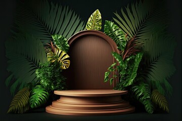 3d rendering background product podium palm leaf, background