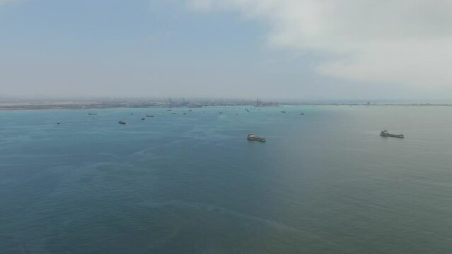 Aerial view of anchorage entrance area to port Callao, Peru