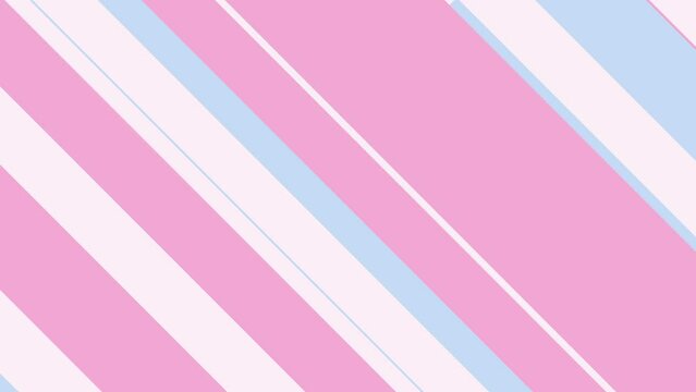 Trendy  striped pattern background with gently moving diagonal stripes in pastel color tones of pink, blue and white. This simple abstract motion background animation is 4K and a seamless loop.