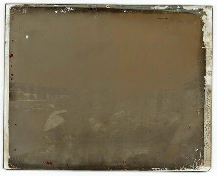 Vintage large format negative circa 1870, with chemical stains, shadow image, and scratches 