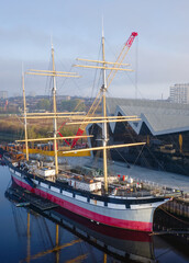 Transport museum and tall ship on the River Clyde