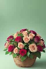 bouquet of roses in a basket