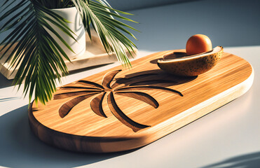 a wooden board with a palm tree