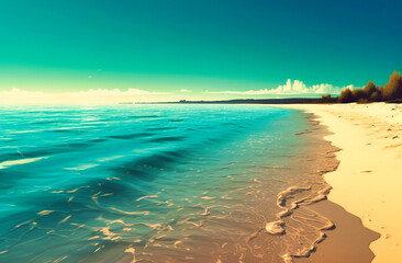 a beach with sea and sand with sky and sun