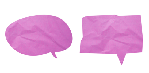 Pink paper speech bubble on transparent background