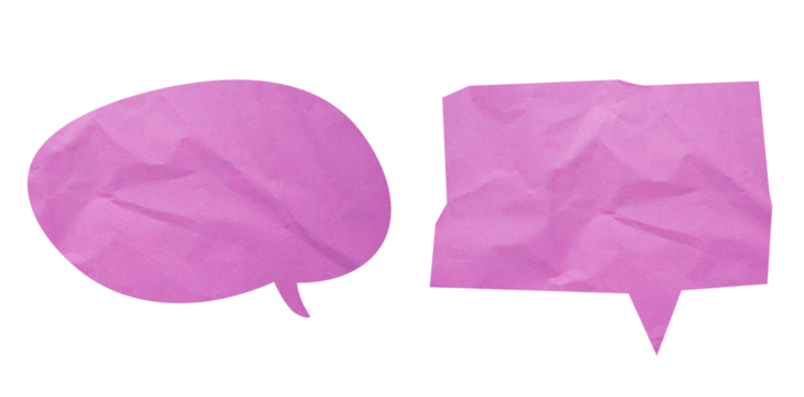 Pink paper speech bubble on transparent background