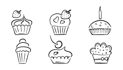 Delicious cupcake. Dessert vector illustration design. line art