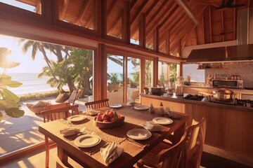 extreme close kitchen with dining room in the resort