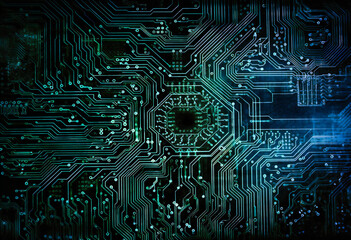 a circuit board on a dark blue background