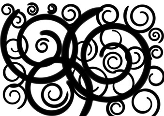 black and white ornament, black and white background with spiral line pattern, circle spin structure abstract background