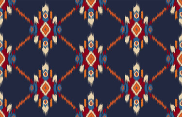 Ethnic abstract ikat art. Seamless pattern in tribal, folk embroidery, and Mexican style. Aztec geometric art ornament print. Design for carpet, wallpaper, clothing, wrapping, fabric, cover, textile.