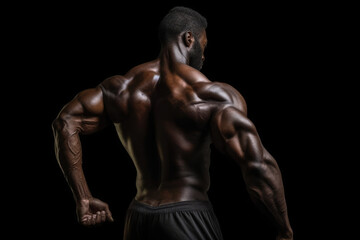 Fototapeta na wymiar Impressive Back View: Bodybuilder Flexing Powerful Arm Muscles