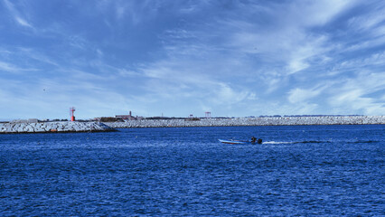 Wooden pier or jetty and lake at sunrise