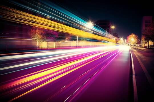 Capturing the Urban Energy: Mesmerizing Long Exposure Dynamic Speed Light Trails in the Cityscape, Generative AI. © ParinApril