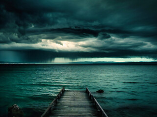 Obraz premium dark stormy sky in front of water