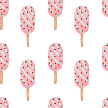 Popsicles in cartoon style seamless pattern