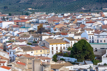Fototapeta premium Top view of the town of Alcalá la Real in Jaén on a sunny winter morning