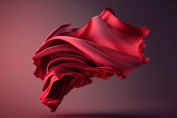 Beautiful red maroon silk cloth floating flying in the air. With copy text space. Mock up template for product presentation. 	