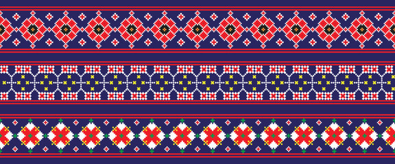 Embroidered cross-national big set of traditional patterns. Vector illustration of ethnic seamless ornamental geometric pattern.