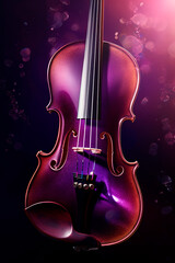 A close up of a violin on a purple background. Generative AI