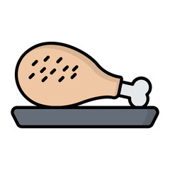 Chicken Leg Line Color Icon