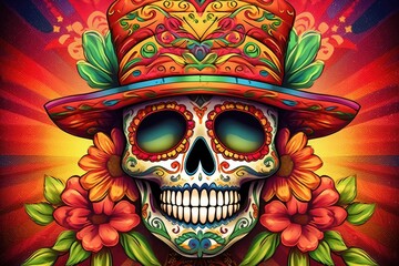 The background has a Mexican skull mask for Cinco de Mayo. (Generative AI)