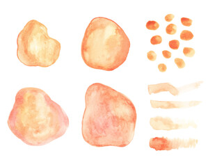 Spots and brush strokes. Abstract watercolor blots set. Hand drawn texture for backgrounds, cards, banners. Pink hand drawn icons.