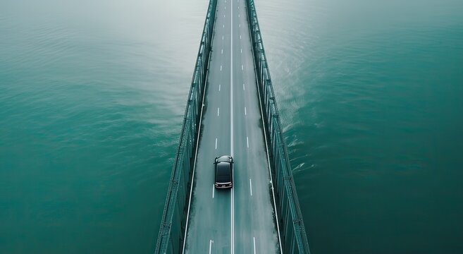 Aerial top view drone shot of the bridge with cars on bridge road image transportation background concept. Generative Ai.