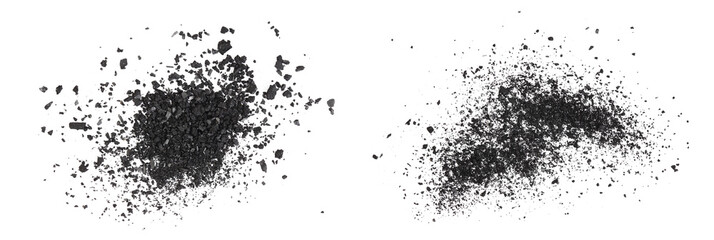 Pile of coal carbon or charcoal dust isolated on white background