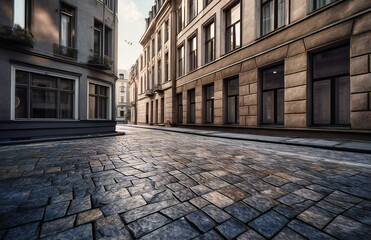 Fototapeta premium a street or path walking into a row of large buildings