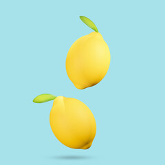 Lemon 3d Rendering , isolated on blue background ,with clipping path, illustration 3D Render