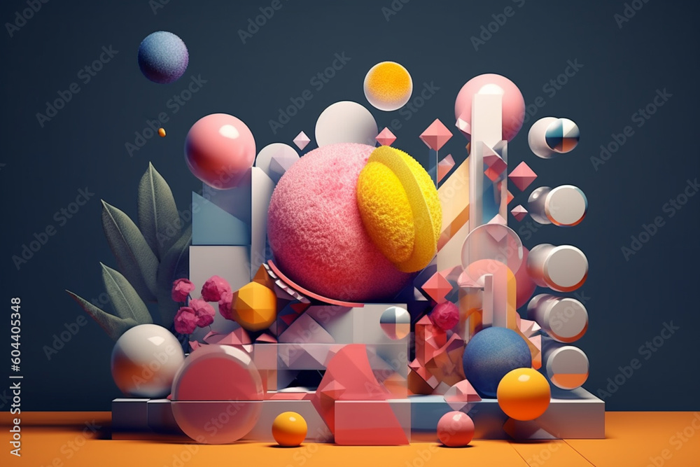 Aufkleber  A mixed media artwork combining geometric shapes with organic elements, blurring the boundaries between the natural and the man-made. Generative AI technology.
