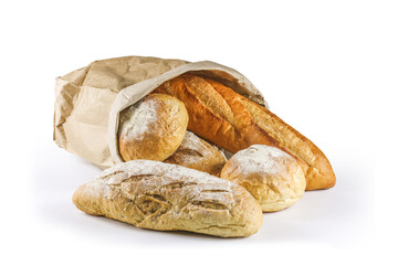 Freshly baked. Different kinds of fresh bread. Fresh fragrant bread on white background. Collection of baked bread