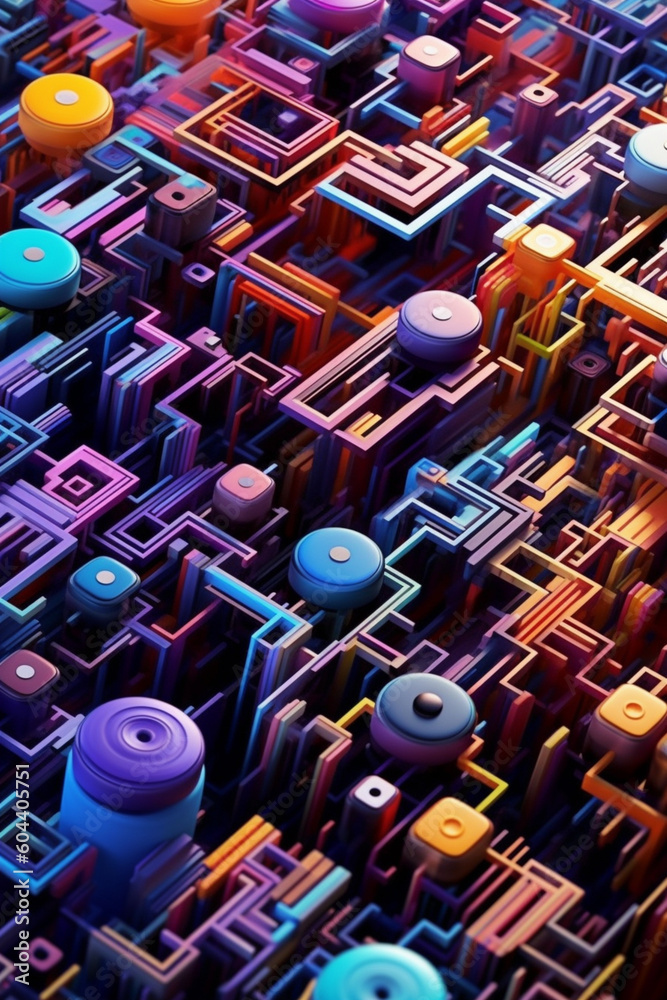 Aufkleber   concept of artificial intelligence through a combination of geometric shapes and vibrant colors,  Generative AI technology.