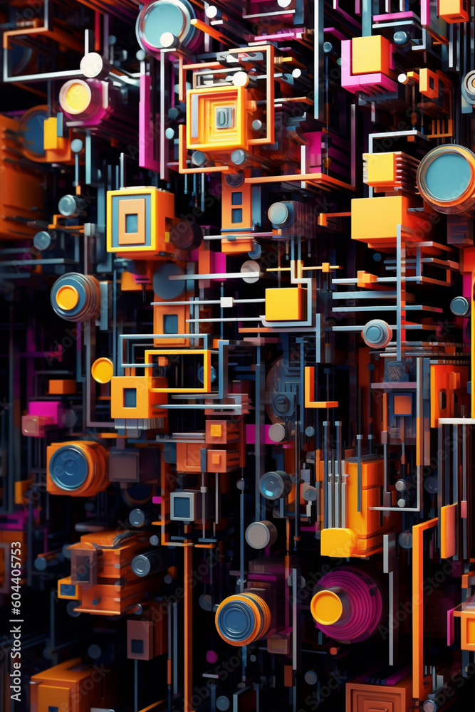 Aufkleber   concept of artificial intelligence through a combination of geometric shapes and vibrant colors,  Generative AI technology.